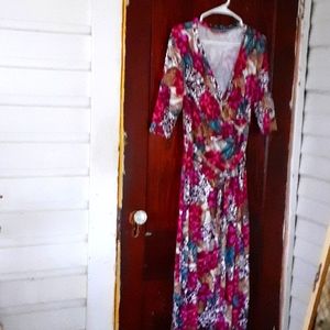 Soft Surroundings sz small maxi floral faux wrap dress 3/4 sleeves